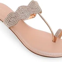 v-walk Embellished Slip-ons Ethnic Flats | Toe-Ring Festive Chappals for Women | Women's Fashion, Office & Ethnic Sandals | Big Sizes Only (43 to 47)-picture-21