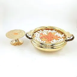 GOODSELITE EXPORTS AND IMPORTS Stand with Flower Bowl (Chowki width- 13.5 cm, Bowl Length- 22 cm) (Large, Quality Brass Material)-picture-22