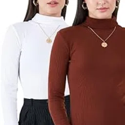 n.h.k.a. Set of 2 White/Coffee Brown Long Sleeves Turtle Neck Top-picture-52