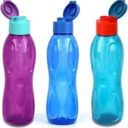 SignoraWare Fliptop BPA Free Plastic Aqua Water Bottle | Airtight & Leakproof | Lightweight | Best for Gym, office & Travel use | Kids & Adult Use ( 1 Ltr x 3 | Set of 3 | Multicolour ) image 1