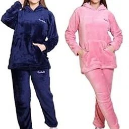 Pack of 2 Woolen Loungewear Sets for Women & Girls | Cozy Winter Fleece Top & Matching Pyjama Pants | Stylish Co-ord Set for Nightwear & Home Comfort-image-19