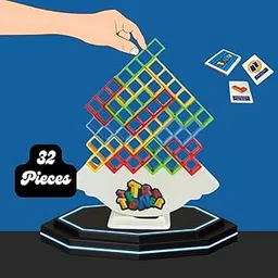 KITTER Tetra Tower Game 32 Pcs Stack Tower, Swing Stack High Child Balance Building Blocks 2 Players+ Interactive STEM Toy for Family, Travel, Parties for Adults & Kids (Tetra Tower 32 pcs & 22 Cards)-picture-19