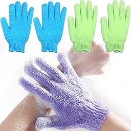 niki28 2 Pair Exfoliating Body Gloves Bath Scrub Wash Mitts Skin Massage Sponge Towel Deep Cleansing Dead Skin Brush Scrub Luxury Spa Loofah (Blue & Green)-image-81