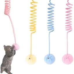 Door Hanging Interactive Cat Toy, Hi Suction Cup Plush Spring Toy with Rabbit Hair Ball and Bell, Retractable Suspension Swinging Long Extend Self Playing Funny Cat Toy- Random Color 1 Pc-picture-42