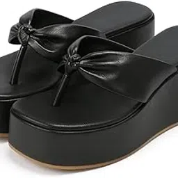 gg360 Women’s Platform Wedge Flip-Flops | Knotted Leather Slip-On Sandals with Thick Sole | Trendy Summer Beach & Casual Use Slides 5129-5130-5131-picture-28