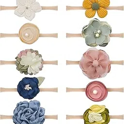 Flavizo 10 Pcs Hair Bands for Baby Girl, Soft Elastic Baby Hairband Set with Flower Design, Cute Headbands for New Born Baby Girl, Comfortable Hair Accessories for Girls Kids-image-22