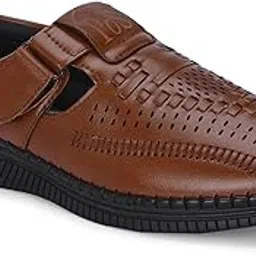 pos planet of shoes Men's Leather Multi Strap Closed Toe Roman Sandals Slide-picture-17