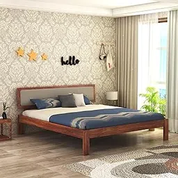 STRATA FURNITURE Solid Sheesham Wood Queen Size Bed Without Storage for Bedroom Living Room Home Wooden Cot Double Bed Palang with Cushion Headboard Furniture (Honey Finish)-image-19
