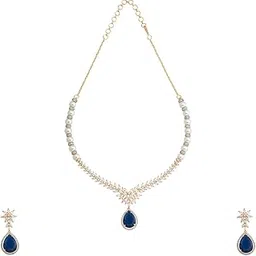 kushal's Fashion Jewellery Ruby Rodium-Gold Polished Copper Zircon Necklaceset with Adjustable Chain, Best for Casual Wear & Special Occasion-picture-16