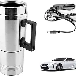 Oshotto 12V Stainless Steel Car Heating Kettle/Mug, Travel Friendly electric Tea/Coffee maker Compatible with Lexus LC 500H (300ml) - Silver-picture-25