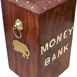 Skaffix Wooden Piggy Bank for Both Adults and Children Wooden Coin Box, Money Saver, Donation Box, Savings Box, Smart Money Box, and Coin Box with Carved Design-picture-21