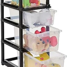 Amazon Brand - Solimo Plastic Multipurpose Modular Drawer, 4 Racks, Multi-size, Transparent-image-19