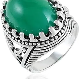Oxidised Silver Brass Natural Imperial Green Jade astrology Fashion finger ring Jewellery Men (SST8287ORNI)-image-6