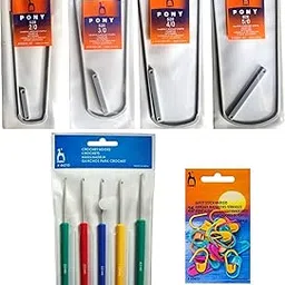 PONY Knitting Crochet Hooks Needle Set of 5 (Size: 2.0mm-4.0mm) with Crochet Locking Stitch Markers(25 Pcs) and Aluminum Hairpin Crochet Staple Set of 4 (Size: 2/0, 3/0, 4/0, 5/0)-picture-16