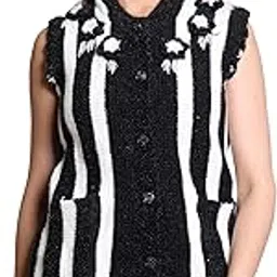 Women's Sleeveless Knitted Sweater Vest with Pockets and Floral Detail, Hand-Knit Style Button-Front Sweater Vest for Layering (pack of 1) (IN, Alpha, M, Regular, BLACK)-image-64