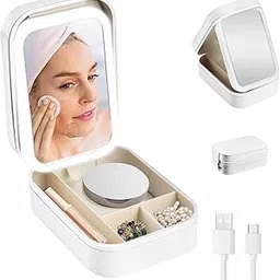 Qivine Makeup Box with Mirror and Lights, Portable Makeup Box with Led Mirror, Cosmetic Case with Led Mirror, Makeup Travel Case, Portable Makeup Mirror with Light for Women Beauty Tools (White)-picture-27