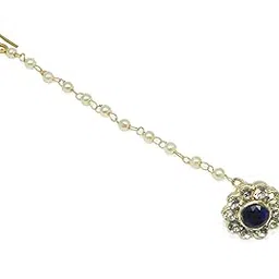 rc radhesh creation Radhesh Creation and Jewellery Gold Plated Borla Maangtikka For Women And Girls (Blue)-picture-51