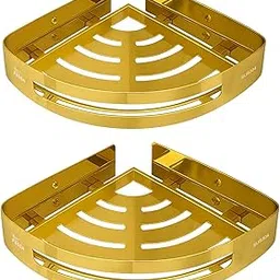 FOSSA Luxury Corner Shelf for Bathroom, Kitchen & Living Room | 304 Stainless Steel Wall Mounted Organiser | Waterproof, Rust Resistant Quick Drain Shelf | Gold Chrome Finish (Pack of 2)-picture-31