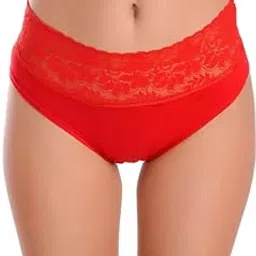 cymrite Women's Cotton Mid Waist Panty with Lace Underwear Hipster Briefs with Top Lace Stretchable Skin Friendly Bikini Panties Girls Briefs Pack of 1-picture-35