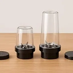 PREMRATANA Bullet Mixer Grinder Jar Set, 600 ML and 350 ML, Black and Clear with Lids and Coupler-picture-19