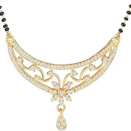 amaal American Diamond Mangalsutra for women stylish 1gm gold mangal sutra short AD CZ Pendant Necklace design jewellery for women nallapusalu chains one gram 18 inch black beads chain golden -182-picture-46