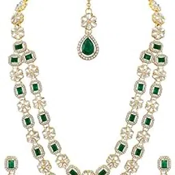 atasi international Kundan Polki & Crystal Necklace Set for Women | Traditional Jewelry with Earrings & Maang Tikka for Wedding, Party & Festivals image 1