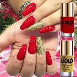 Volo Gloss Shine Blood Red Nail Polish Glitter High Shine Golden Nail Paint Set of 2 Pcs Long Stay on Nails 19.8 ml-picture-21
