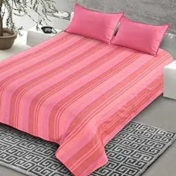Saral Home Soft Cotton Striped Breathable & Wrinkle Free Bedsheet for Double Bed- 1 King Size Bedsheet with 2 Pillow Covers (Pink,100"X108")-picture-10