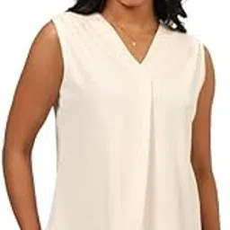 blissclub Cotton Pro Sleeveless Work Top | Shoulder Pleats | V-Neck Design | Cotton-Poly-Modal Blend | Breathable Fabric | Moisture-Wicking-picture-15