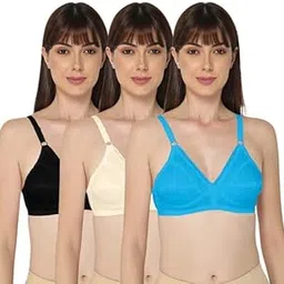 naidu hall Women's Cotton Brassiere Non-Padded Non-Wired Full Coverage Laced Neckline Regular Bra Combo Pack- Naturalle-picture-50