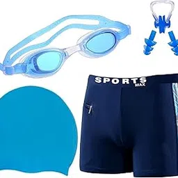 sportsfitt Swimming Combo Kit Regular Fit (28in to 34in) Short, Goggles, Silicone Cap, 2Pc Ear Plugs, 1 Pc Nose Clip, Suit-picture-31