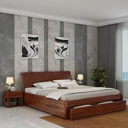 WOODNETIC Solid Sheesham Wood Bedroom Furniture King Size Double Bed with 1 Drawer Storage Without Mattress for Bedroom, Living Room, Hotel, Guest Room (Standard, Honey Finish)-image-32