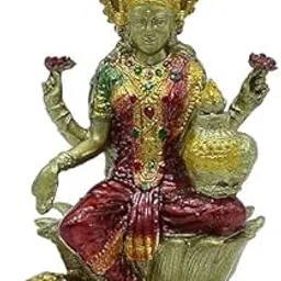 YSP CRAFTS Lakshmi Statue, Handmade Resin Figurine, Ethnic Indian Handicraft Decor, Spiritual Home Idol, Decorative Tabletop Showpiece in Red & Gold-image-21