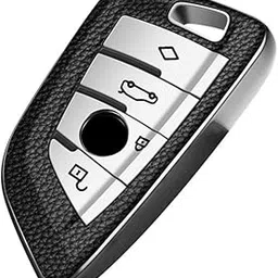 JVCV® Premium Soft TPU Leather Pattern Key Cover Compatible with BMW Blade Smart Key (Silver) image 1