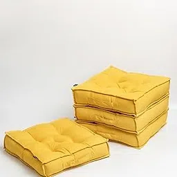 SKANDA FAB Floor Cushion for Sitting – Mustard Yellow Square Cushion Pillow 40x40x10 cm – Meditation Seat, Chair Cushion, Living Room or Pooja Prayer Room Use – Soft Microfiber Filled (Pack of 4)-picture-24