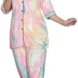Woman Rayon Night Suit, Marble Printed-picture-52