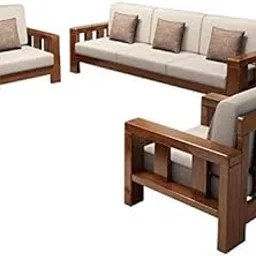 ORMEE Wooden Solid Sheesham Wood 5 Seater Sofa Set with Cream Cushions (5 Seater Sofa | 3+1+1,Brown Finish)-picture-55