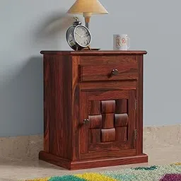 wood crony Sheesham Wood Bedside Table for Bedroom with 1 Drawer & 1 Shelf - Wooden Bedside Table with Drawer Storage Nightstand End Table for Living Room Sofa Side Table (Design 10)-image-38