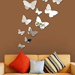 Wall1ders 12 Butterflies 3 Sizes Mirror Stickers (Silver), Mirror Stickers for Wall.-picture-30
