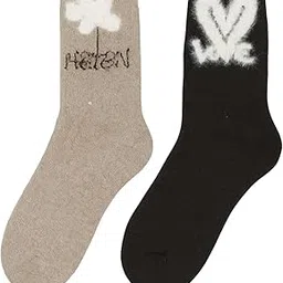 Women's Ankle Length Winter Woolen Socks, Pack of 2, Brown and Beige, Floral Design-picture-31