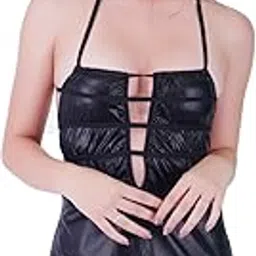 girlfriend Soft Shining Babydoll Lingerie Bodysuit Swimwear Mini Chemise Mesh Wedding Nightie Bridal Nightdress Faux Leather-picture-36