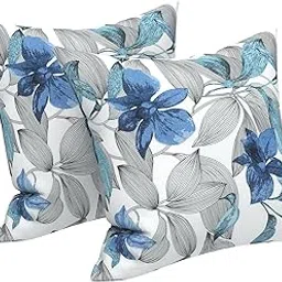 LVTXIII Outdoor Accent Patio Toss Pillow Covers, Tropical Throw Pillow Case Sham, Square Cushion Covers for Indoor Outdoor Use 2 Pack, 17” x17” –Flower-de-luce-picture-46