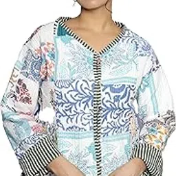 Ravaiyaa - Attitude is everything Women's Export-Quality Indian Traditional Jacket Reversible Machine Patchwork Quilted Cotton Coat (XXL, White)-picture-31