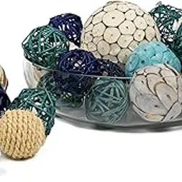 Scentattva.com Spherical Balls Rattan, Wood and Dried Flowers Bowl Fillers for Home and Office Decoration, Pack of 22 Pieces, (Turquoise, Blue & White)-picture-11