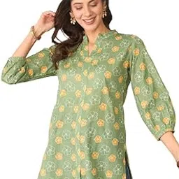 vaamsi Women's Green Cotton Blend Floral Printed Top | Western Tops for Women-picture-42