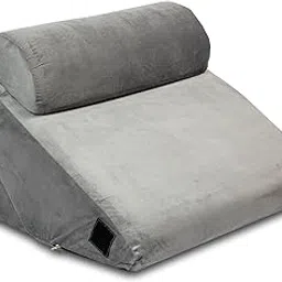 HOMESO Orthopedic Adjustable Wedge Pillow with Memory Foam & Headrest for Back Support, Leg Elevation, Acid Reflux, GERD, Snoring Relief – 7 Inclines – Soft Washable Cover – Grey, 56 x 45 x 56 cm-picture-52