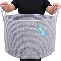 Jute Cotton Basket, Handcrafted Woven Storage Planter Basket for Home Decor, Multi-Purpose Bag with Handle for Living Room Bathroom Laundry & Toys (Small 10 X 8 Inches, Grey)-picture-26