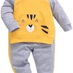 Kwikk Fancy Dresses Animal Tiger Fleece Tracksuit Cotton Full Sleeves T-Shirt and Pant Set for Baby Printed Sweatshirt Boys Girls Winter Grey-picture-15