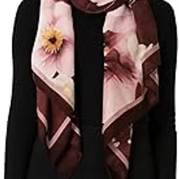 Women's Floral Print Scarf in Burgundy & Pink DN102-image-0