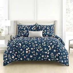 Ab Home Decor 350TC Glace Cotton Comforter Set Double Bed King Size with 1 Bedsheet Flat and 2 Pillow Covers AC Quilt/Blanket/Duvet II 4 pc Luxury Comforter Bedding Set-Blue Small Leaf-image-23